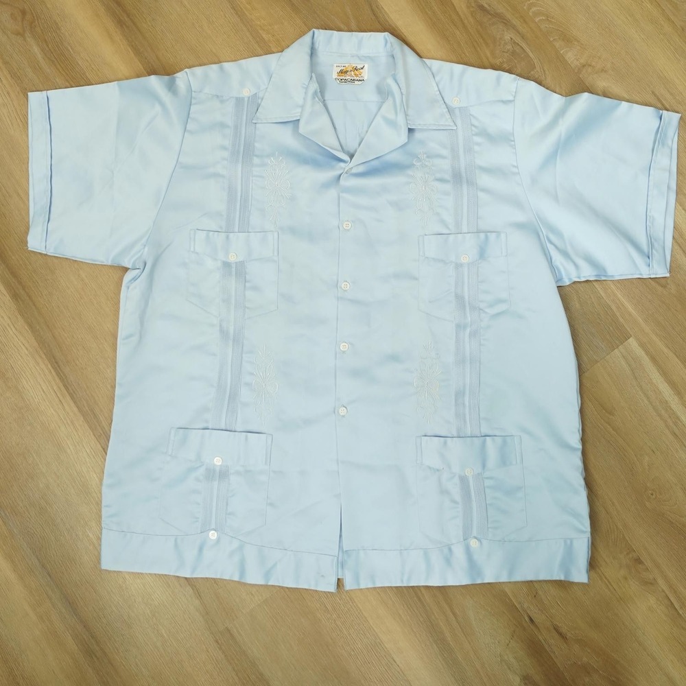 Maya Real Vintage Mens Blue Satin Cuban Copacabana Tropical Shirt 3XL Old Money